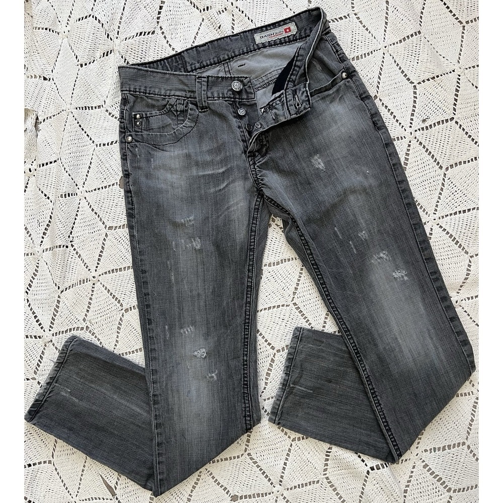 100%‎ Cotton Y2K Gray Distressed Bootcut Jeans Button Fly Men Size 32 Dash Denim